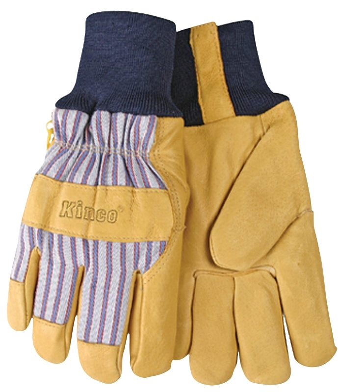 Heatkeep Men's Protective Gloves, XL, Wing Thumb, Knit Wrist Cuff, Blue/Tan (1927KW-XL)