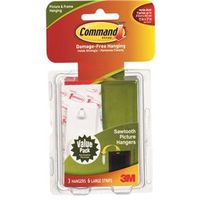 Command Picture Hanger, 5 lb Capacity, Plastic, White, 1-1/8" Opening, Adhesive Strip Mounting