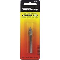 Forney 60127 Burr, 3/8 in Dia, 1/4 in Shank, Tree Pointed, Tungsten Carbide Cutting Edge