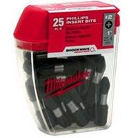 Milwaukee SHOCKWAVE Insert Bit, #2 Drive, Phillips, 1/4 in Shank, 1 in L, Steel, 25/PK