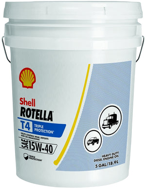 Shell Rotella T4 Engine Oil, 15W-40, 5 Gal Pail
