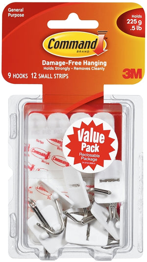 Command Wire Hook, 5/8 in Opening, 0.5 lb, 9-Hook, Plastic, White (17067-VP)