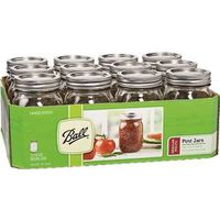 Ball 61000 Canning Jar, Regular Mouth, 16 oz, Glass, Silver Cap, 12PK