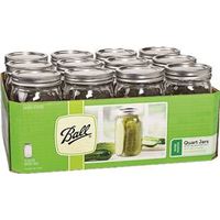 Ball 67000 Mason Jar 32 oz Capacity Glass/Metal Silver Cap/Lid 12PKW/M QT Mas Jar