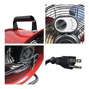 MaxxAir HVFF16T Red Floor Fan, 120V, 3-Speed, 1350 RPM, 1600 CFM, Black/Red