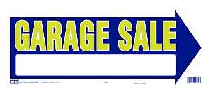 Hy-Ko Directional Garage Sale Sign with Arrow, Yellow Text on Blue Background, 9" x 18"