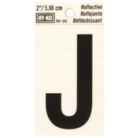 Hy-Ko Reflective Vinyl Letter "J," 1.5" W x 3" H, Black Character (RV-25/J)