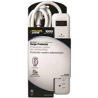PowerZone OR802126 Surge Protector Power Strip, 6-Outlet, 1000 Joules Energy, White