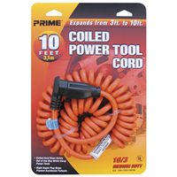 Prime AD010610 Power Tool Extension Cord, 10 ft L, Orange Sheath, 16 AWG Wire, 125 V
