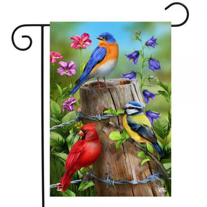 Fence Post Birds Flag