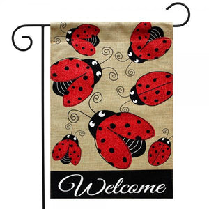 Ladybug Burlap Flag