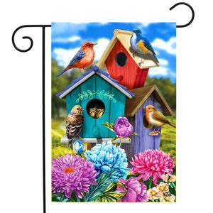 Vibrant Birdhouse Garden Flag