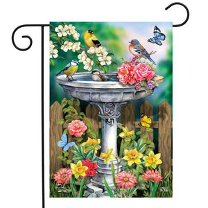 Birdbath in Bloom Decorative Flag