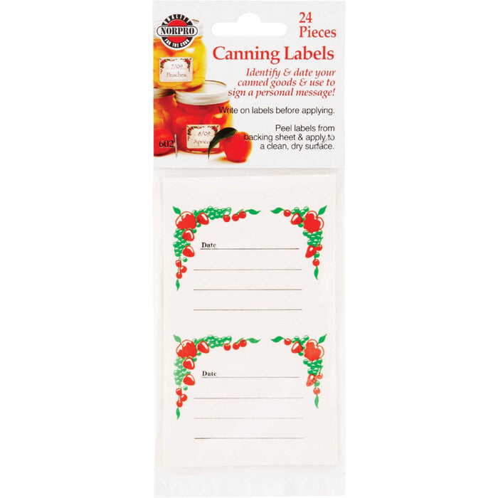 Norpro 635 Canning Labels, 4-1/2 in L, 2-1/2 in W, 2 in Dia, Plastic, 24 PCS