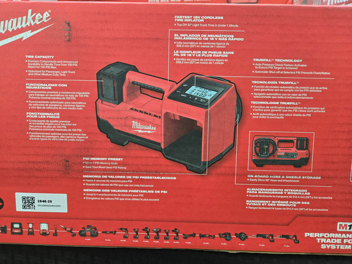 Milwaukee 2848-20 Cordless Inflator, 18V, 150 PSI Tire Inflator