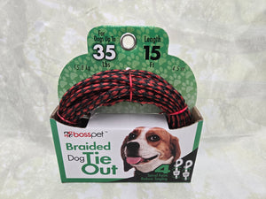 Boss Pet PDQ Pet Tie-Out Belt, Braided, 15 ft L, For Medium Dogs Up to 35 lb, Poly Rope