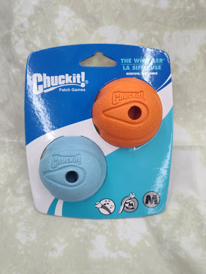 Chuckit! 20220 Dog Toy, M, Natural Rubber, Blue/Orange MED Whistler Ball