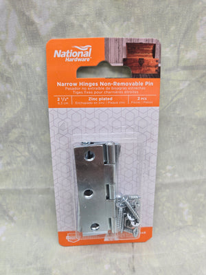 National Hardware N146-258 Utility Hinge, 1-11/16 in L x 2-1/2 in W, 0.128 in Dia Pin, 2PK