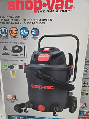 Shop-Vac 8251405 Wet/Dry Vacuum, 14 Gal, Cartridge Filter, 6.5 HP, Black Housing