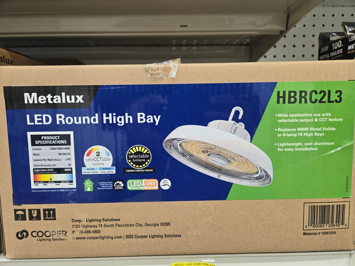 Metalux HBRC2L3 High Bay Light, 120/277 V, 80/100/120 W, 1-Lamp, 18,000 Lumens, 4000/5000 K