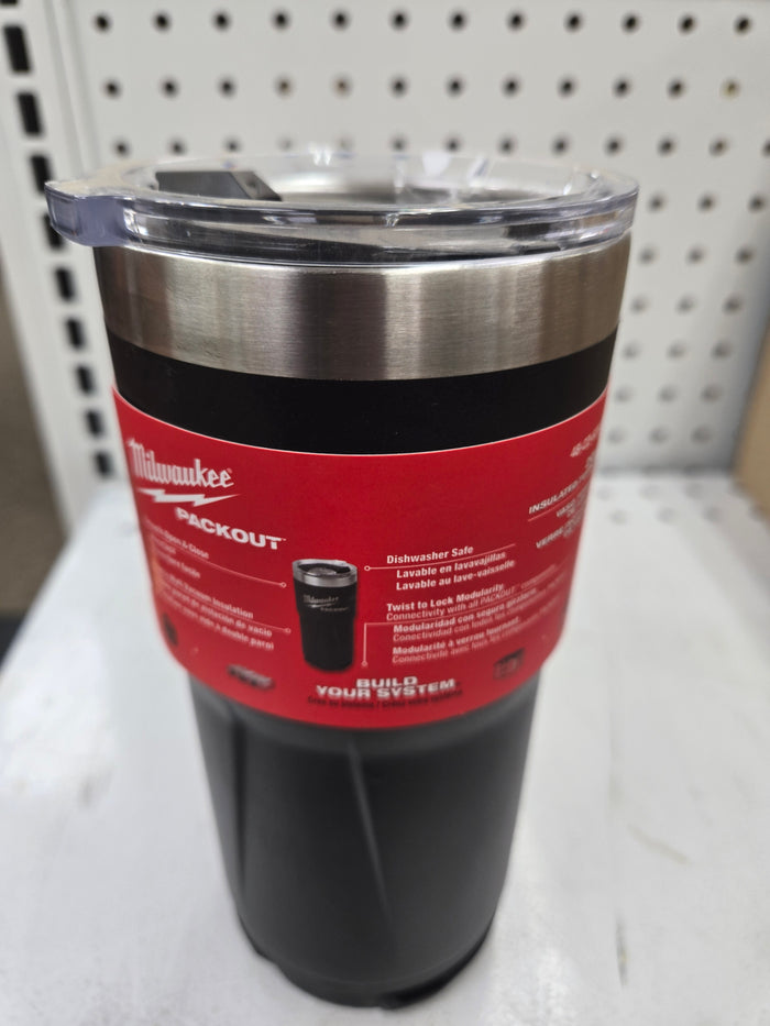 Milwaukee PACKOUT Tumbler, 20 oz, Metal, Black, Insulated, Sliding Magnetic Lid