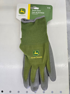 John Deere JD37200-Y Youth Gloves, 3-1/2 in L, Knit Wrist, Seamless Cuff, Gray/Green