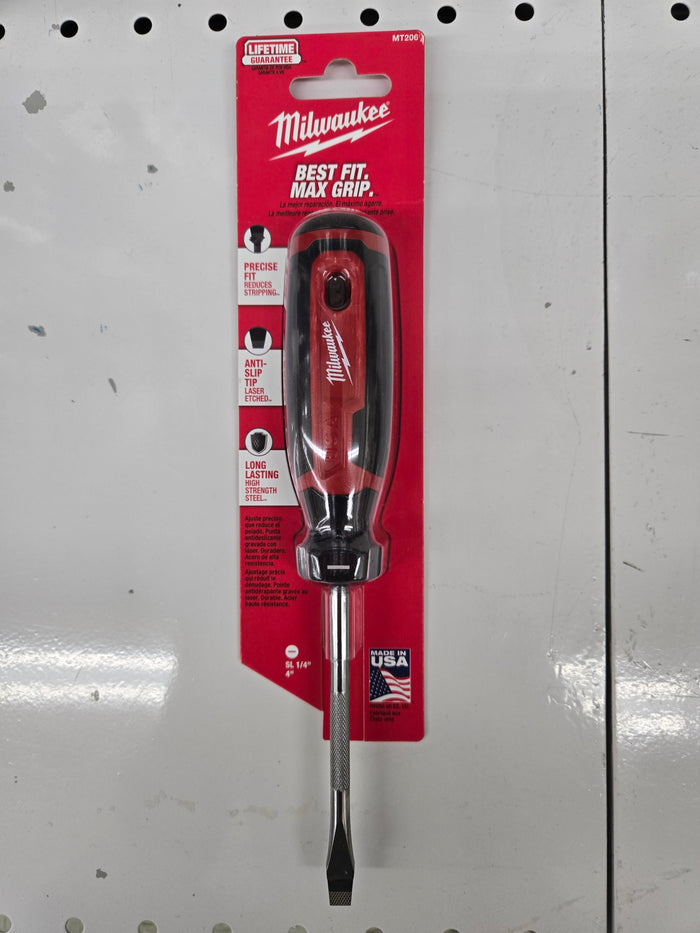 Milwaukee MT206 Slotted Screwdriver, 1/4 in Drive, 8.3 in OAL, 4 in L Shank, Cushion-Grip Handle