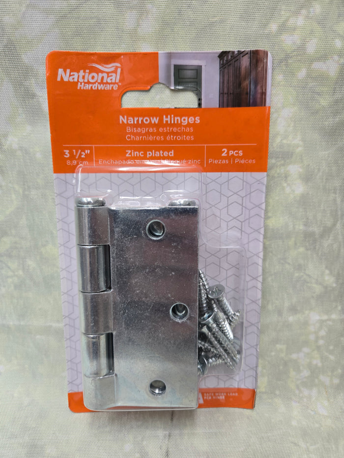 National Hardware N195-669 Broad Hinge, 3-1/2 in W Frame Leaf, 2PK, Cold Rolled Steel, Zinc