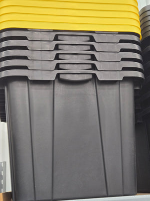 Sterilite 50659Y06 Industrial Tote, 27 Gal, Snap-On Locking, Polypropylene, Black/Yellow
