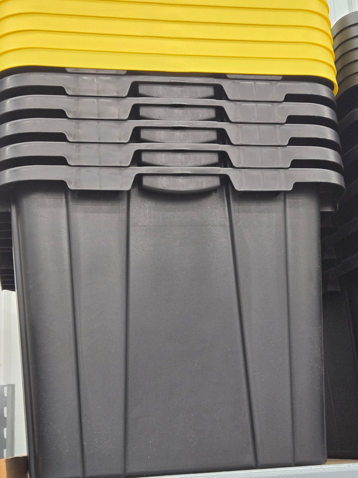 Sterilite 50659Y06 Industrial Tote, 27 Gal, Snap-On Locking, Polypropylene, Black/Yellow