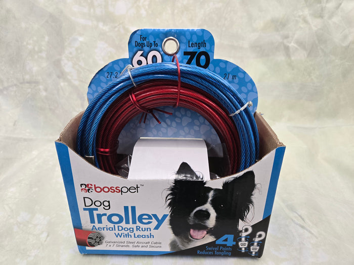 Boss Pet PDQ Dog Trolley System, 70 ft L Belt/Cable 70' HW Dog Trolley