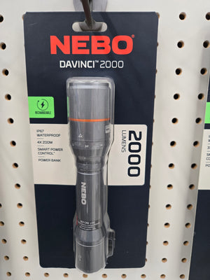 Nebo Davinci Handheld Flashlight, 2000 mAh Lithium-Ion Battery, 2000 Lumens, 2 Hr Run Time