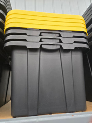 Sterilite 50639Y06 Industrial Tote, 17 Gal, Snap-On Locking, Black/Yellow Lily