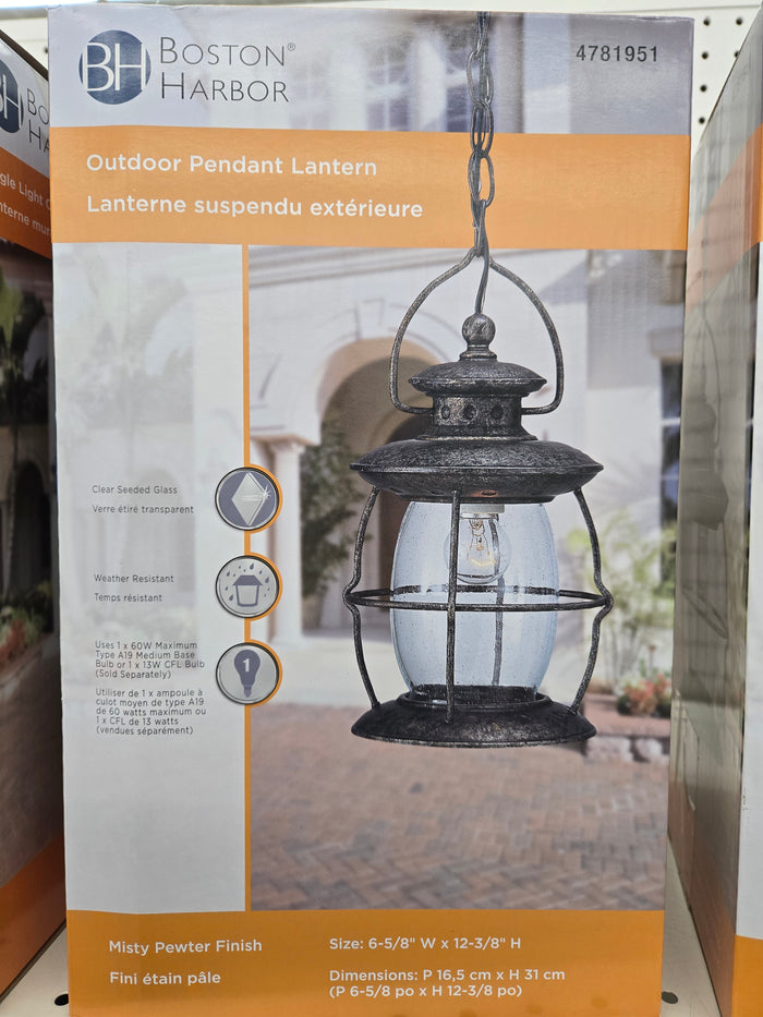 Boston Harbor BRT-CDC1701 Outdoor Pendant Lantern, 120V, 60W, Misty Pewter Fixture