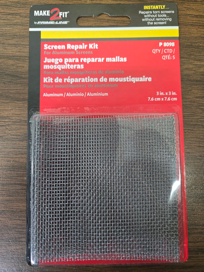 Make-2-Fit Window Screen Patch Kit, 3" L x 3" W, Aluminum