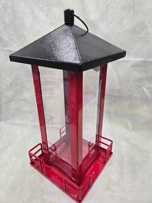 Red Metal Black Roof Feeder