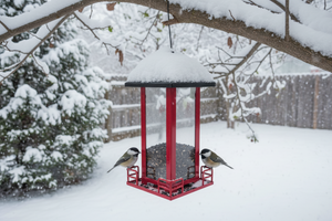 Red Metal Black Roof Feeder