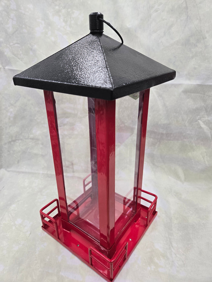 Red Metal Black Roof Feeder