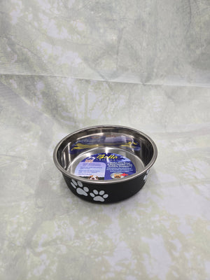 Loving Pets 7404SE Small Pet Feeding Bowl, 15 oz, Polyresin/Stainless Steel, Espresso Paws