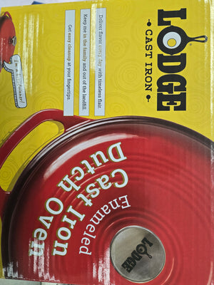 Lodge EC6D43 Dutch Oven, 6 Qt Capacity, Iron, Red Enamel