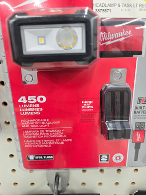 Milwaukee 2012R Rechargeable Headlamp & Task Light, Lithium-Ion Battery, LED Lamp, 450 Lumen