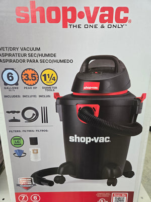 Shop-Vac 5985005 Wet/Dry Vacuum, 6 Gal, 3.5 HP, Black Housing, Cartridge, Foam Sleeve Filter