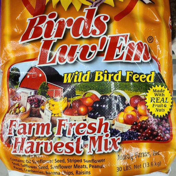 Birds Luv'Em Farm Fresh Harvest Mix, Wild Bird Feed, 30 LB bag