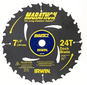 Irwin Tools Marathon Carbide Corded Circular Deck Saw Blade, 7 1/4", 24 Teeth (14130)