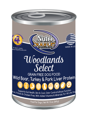 Nutri-Source Grain-Free Woodlands Select with Wild Boar, Turkey, & Pork Liver Protein,  13oz Can